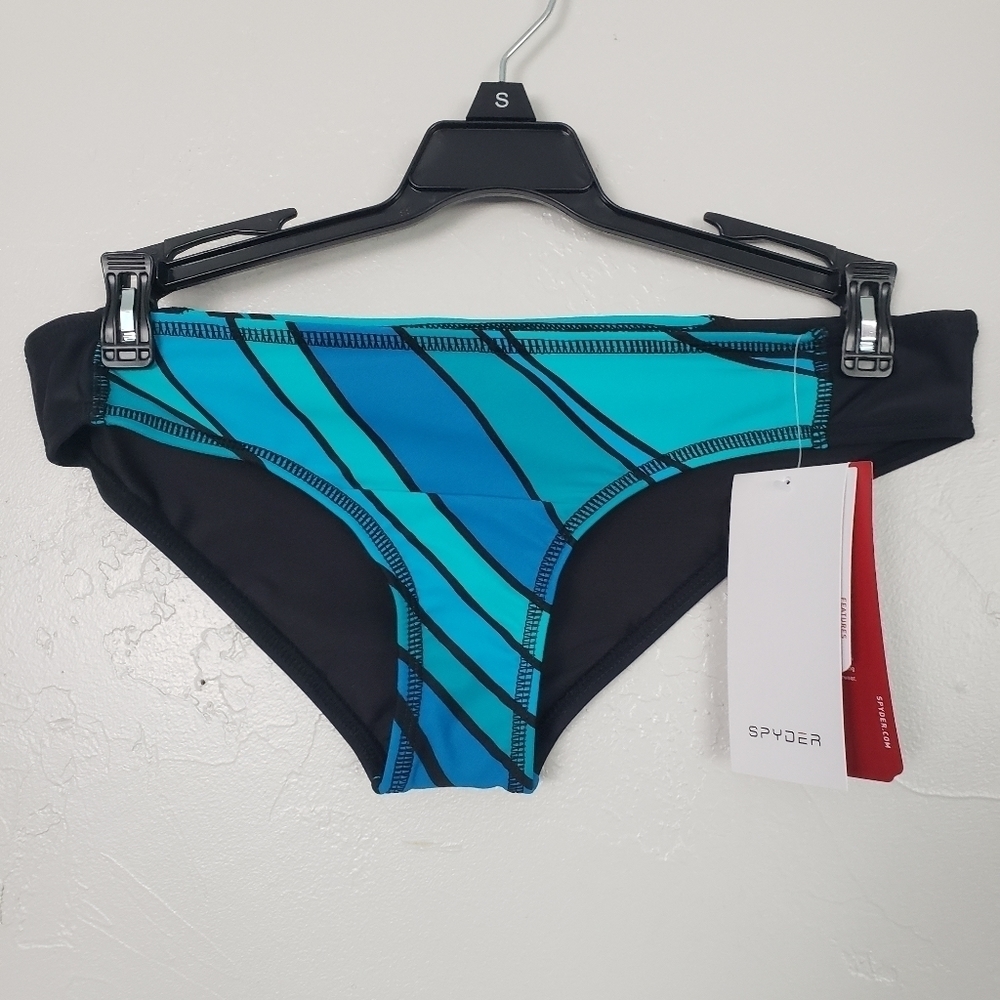 Spyder NWT Bikini Bottom Blue Black Wave Swim Suit Women's Small